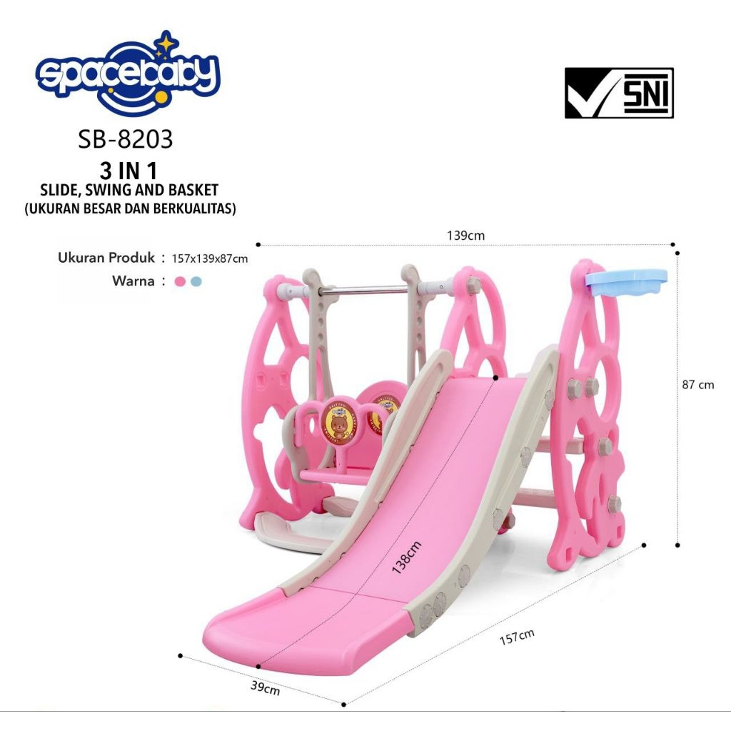Prosotan Anak SB-8203 3 in 1 Premium. Ayunan + Seluncuran Prosotan Anak+Ring basket