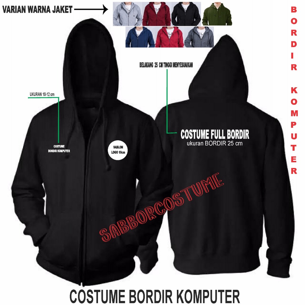 COSTUME FULL BORDIRAN JAKET HOODIE RESLETING  COSTUME SIZE /WARNA ADA DI ETALASE