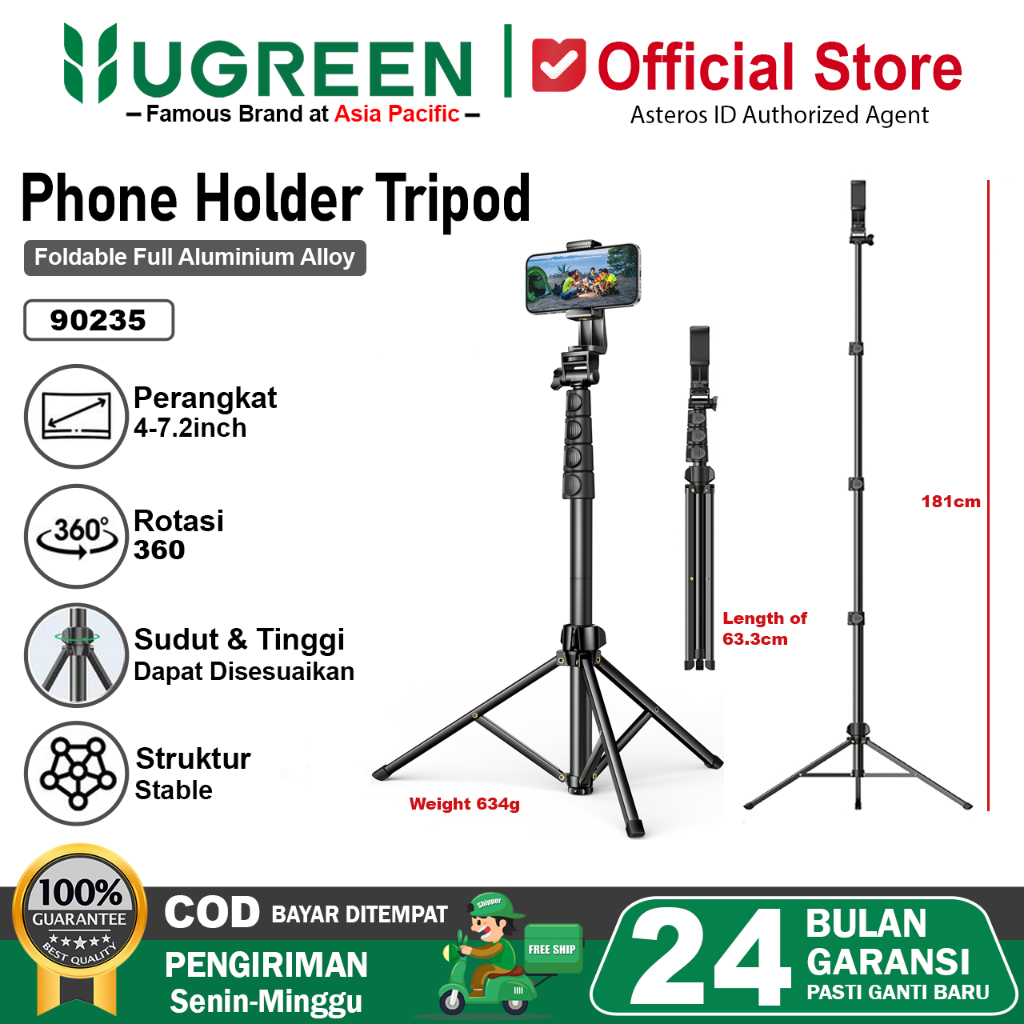 UGREEN Tongsis Tripod HP Phone iPad Camera Tripod Stand 170cm 175cm Black