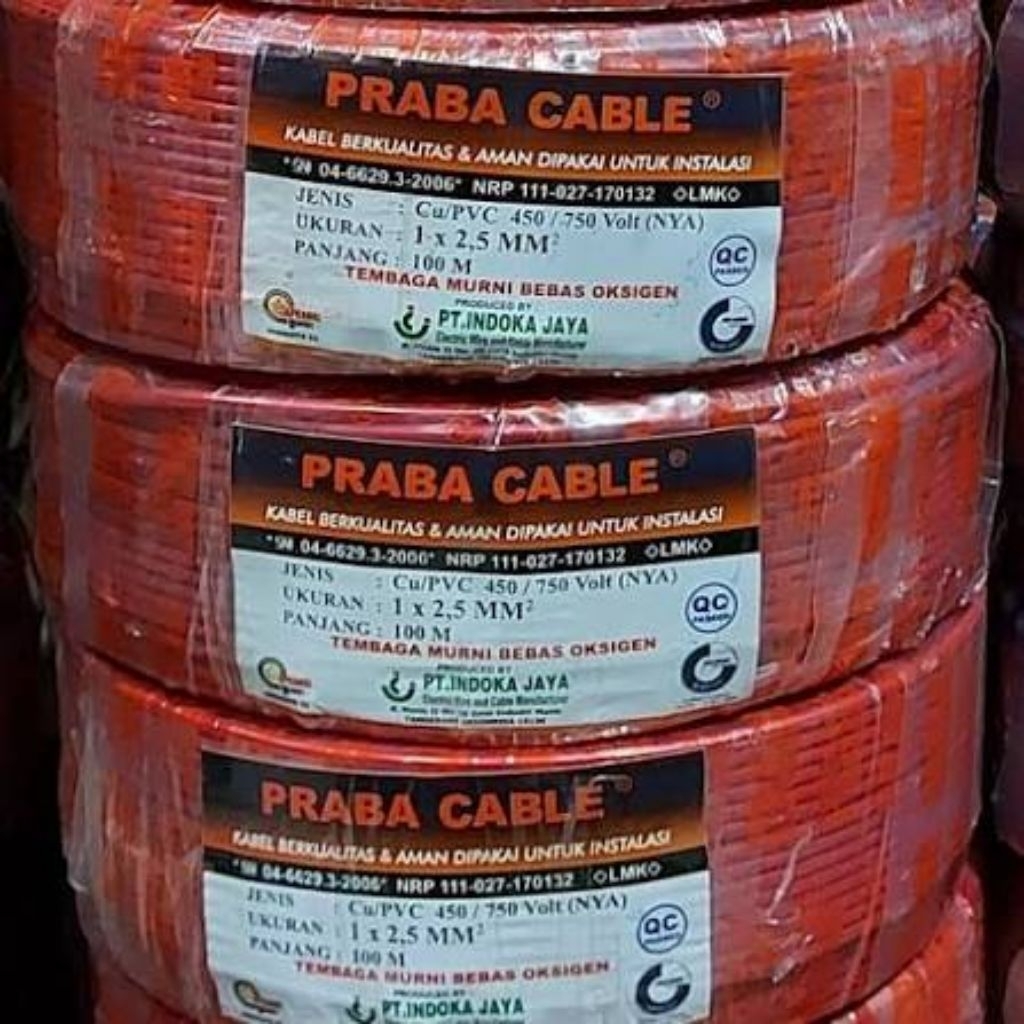 Kabel listrik 1×1.5 100 meter praba,kabel listrik 1×1.5 50 meter praba,kabel listrik 1×2.5 100 meter