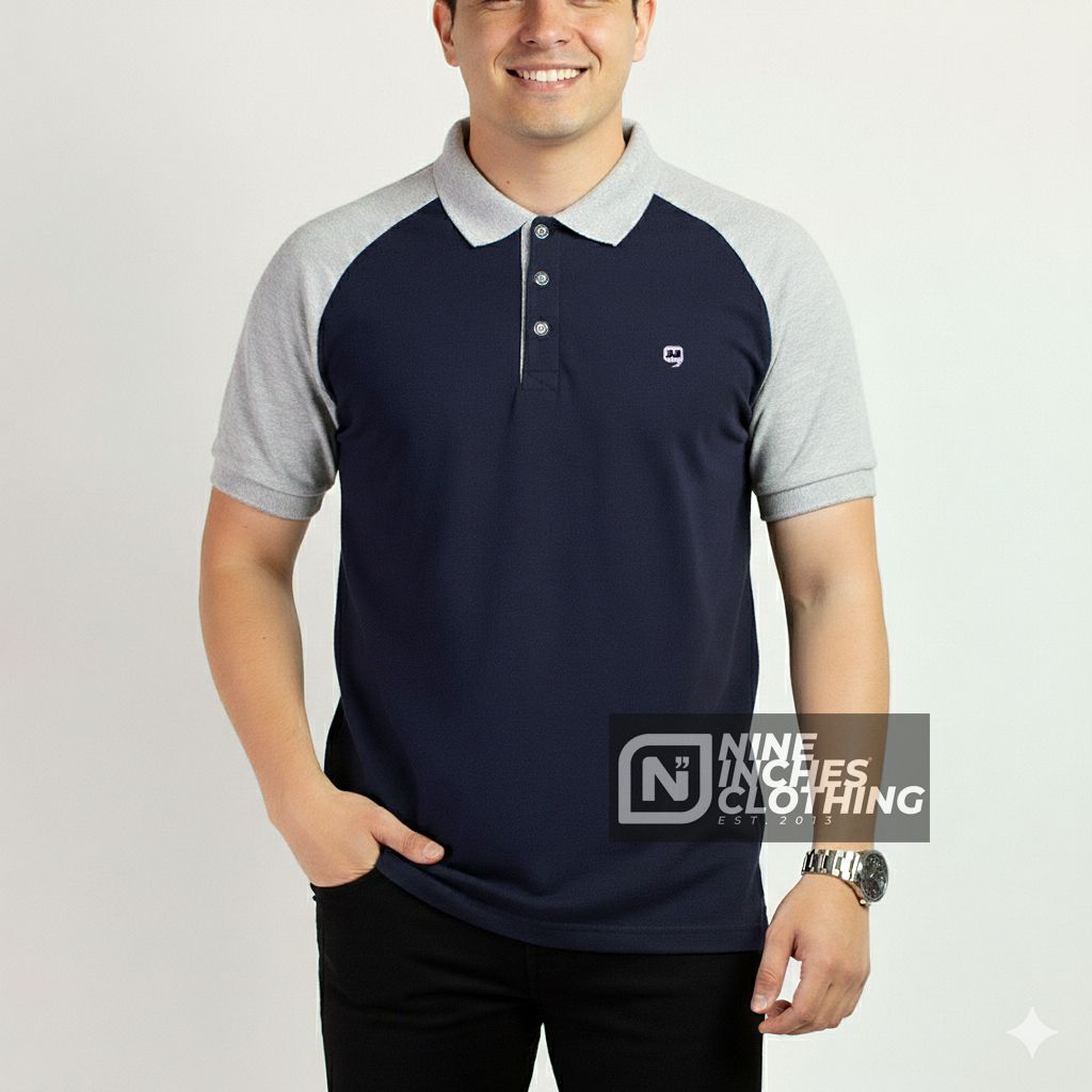 Baju Kaos Kerah Polo Shirt Distro Raglan Premium Original Cotton Wangki Pria Kombinasi 9 nine inches