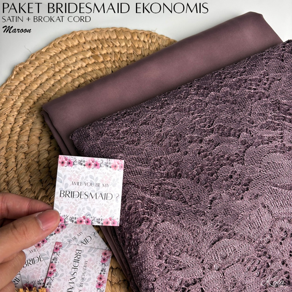 PAKET KAIN BRIDESMAID EKONOMIS LENGKAP SATIN KEBAYA BROKAT WARNA MAUVE