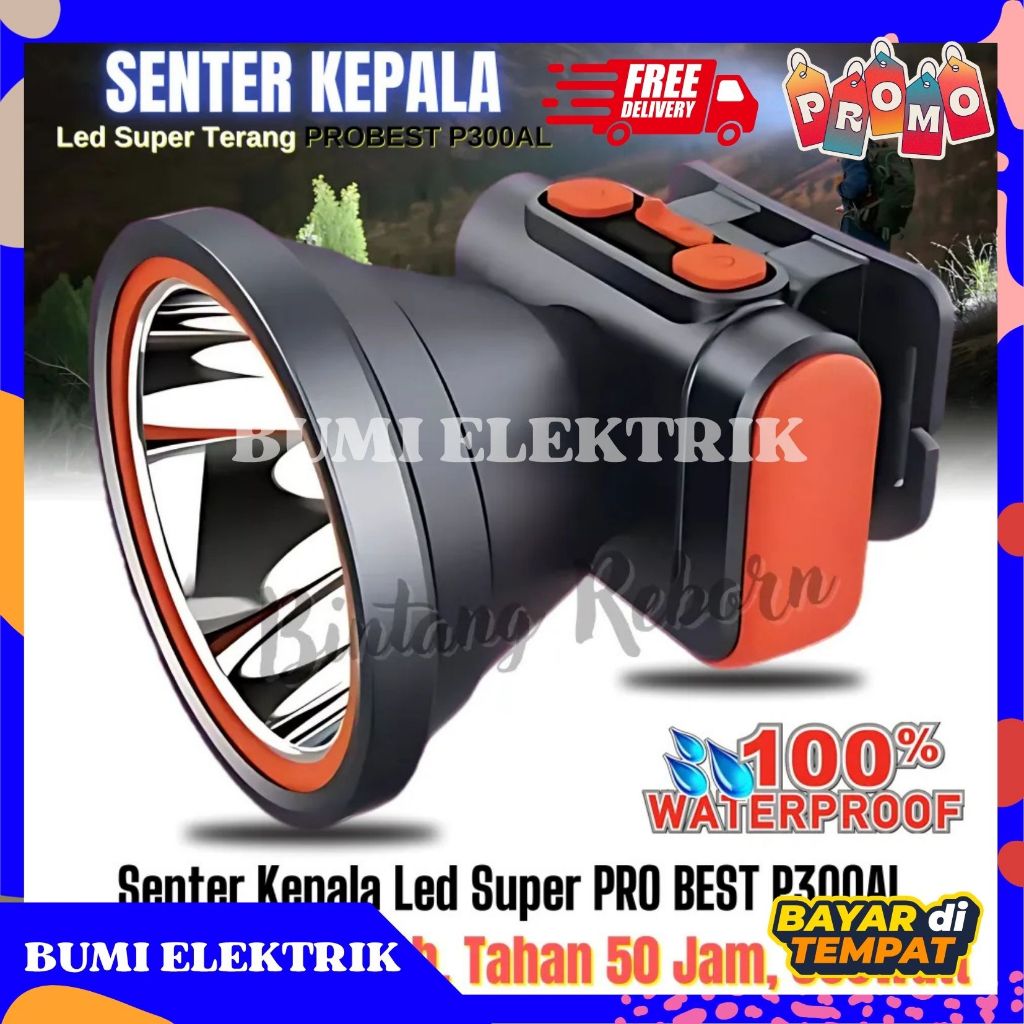 PROBEST Senter kepala 300W P300AL Headlamp PREMIUM Ori Kualitas Super Bagus 300 watt / Senter Proyek