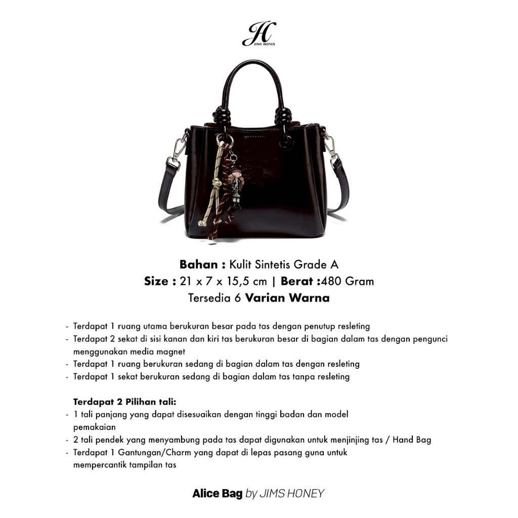 JIMS HONEY ALICE BAG Tas Selempang dan Hand Bag Wanita Slingbag Cewek Jimshoney Trendy Elegan Kulit