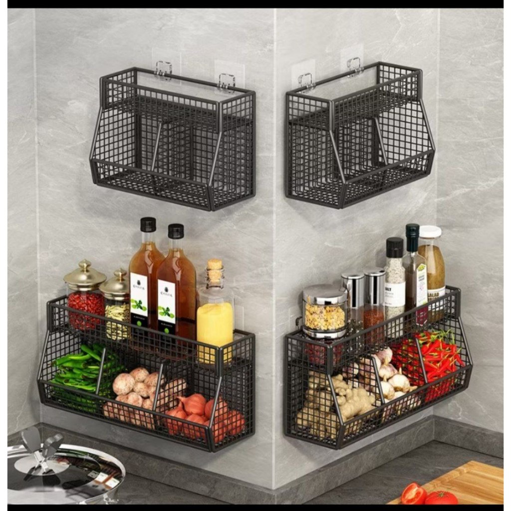 Rak Keranjang Dapur Tempel/ Rak Bumbu Tempel/ Keranjang Bumbu Gantung