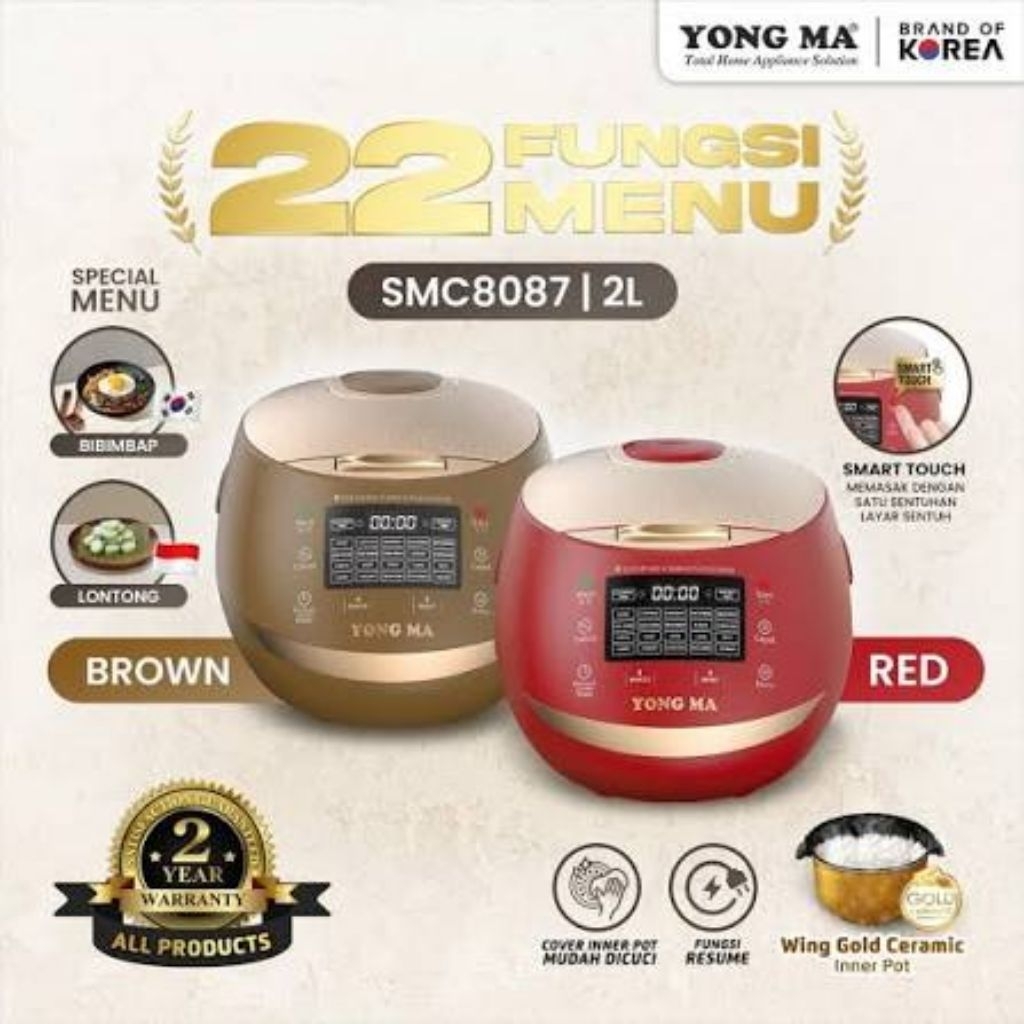 Rice Cooker Yong Ma SMC 8087 Magic Com Yongma Digital SMC-8087 Magic Com Yong Ma 22 Fungsi SMC8087