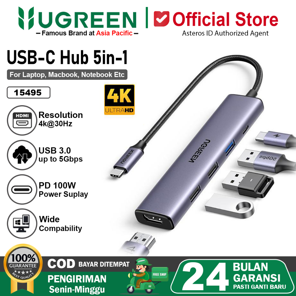 UGREEN Hub Type C to HDMI 4k 30Hz USB 3.0 PD 100w Fast Charging 15495