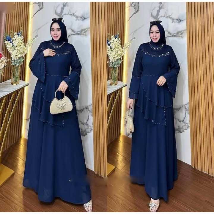 Emika Gamis Muslimah Modern Ruffle Layer Premium  Coklat Elegan