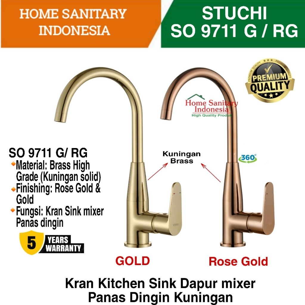 HSI | STUCHI SO 9711 Gold / Rose Gold kran Kitchen sink Cuci Piring Panas Dingin keran Dapur Kuninga
