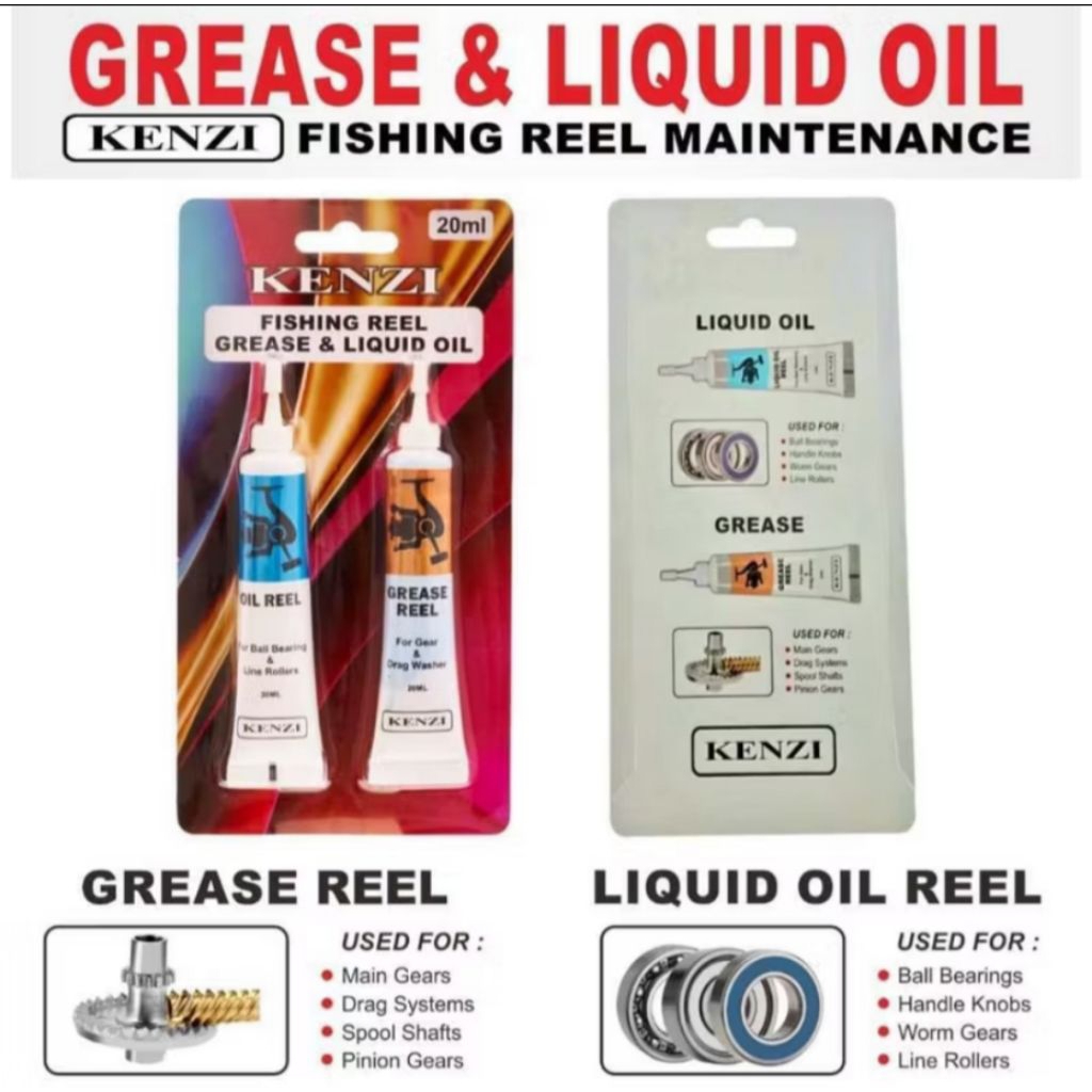 KENZI REEL GREASE OIL 20ml PELUMAS REEL PANCING Perawatan Reel Pancing Gemuk Reel