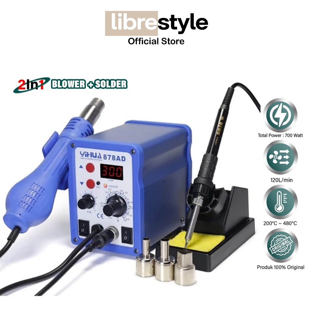 YIHUA 878AD 2 IN 1 BLOWER / SOLDER UAP + SOLDER STATION ORIGINAL