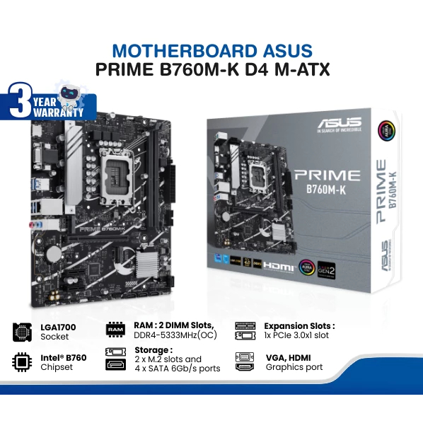 Asus Motherboard Prime B760M-K D4 M-Atx Lga1700 Hdmi Vga - B760M K