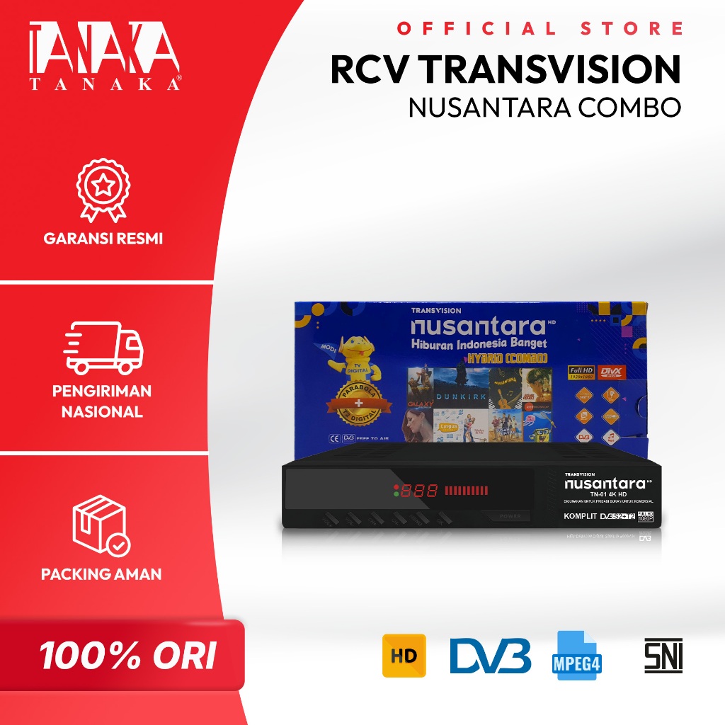 TANAKA RCV Transivision Nusantara HD COMBO Receiver Set Top Box Type T2 STB Siaran TV Digital Garans