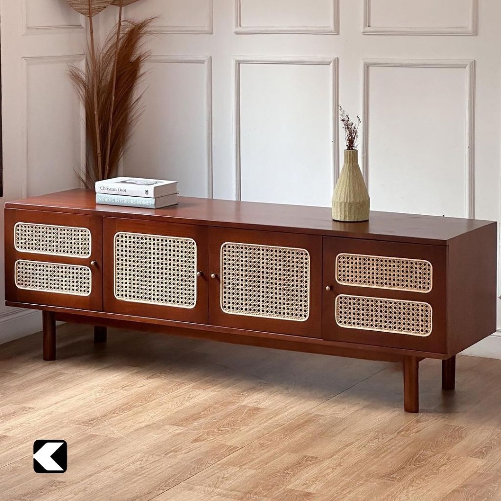 MEJA TV MINIMALIS ROTAN LEMARI TV KAYU JATI RAK TV ROTAN CABINET BUFET TV MINIMALIS JATI