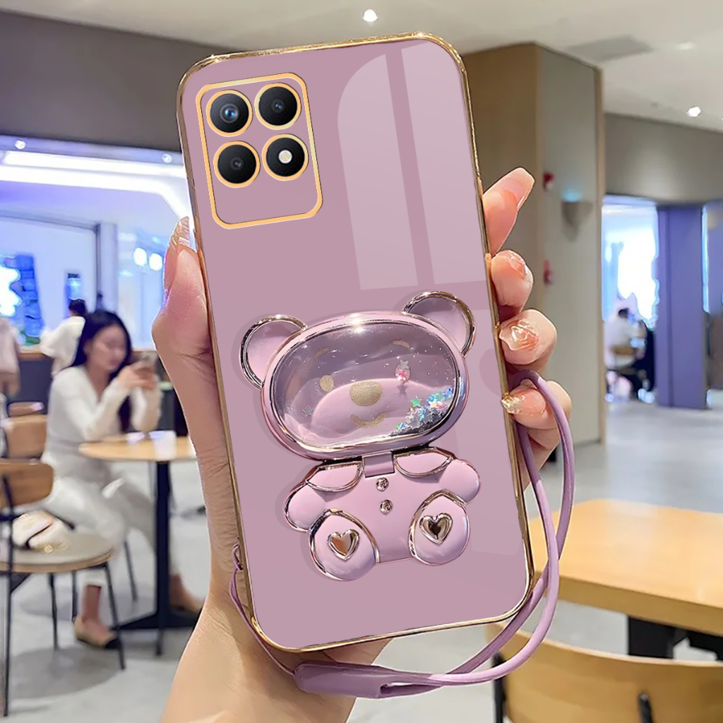 Soft Case Realme 8I Case Stand Holder Mirror Silicone Luxury Plating