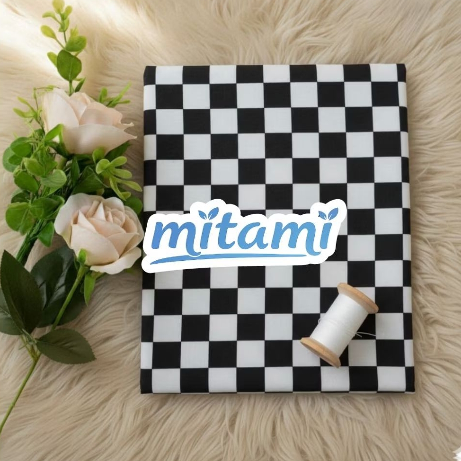 Bahan Katun Crinkle Checkerboard Black White Premium (Harga Kain Per½ Meter)