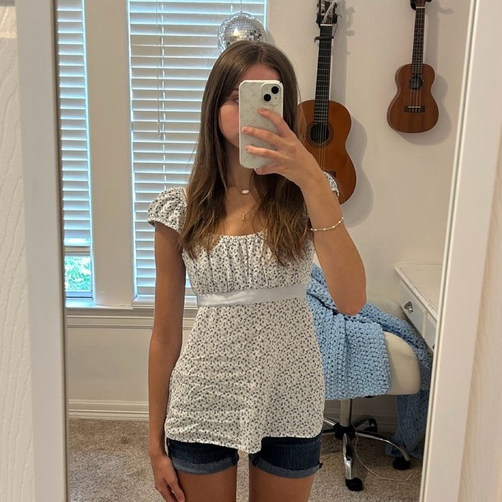 Hollister easy satin tie babydoll top in blue floral