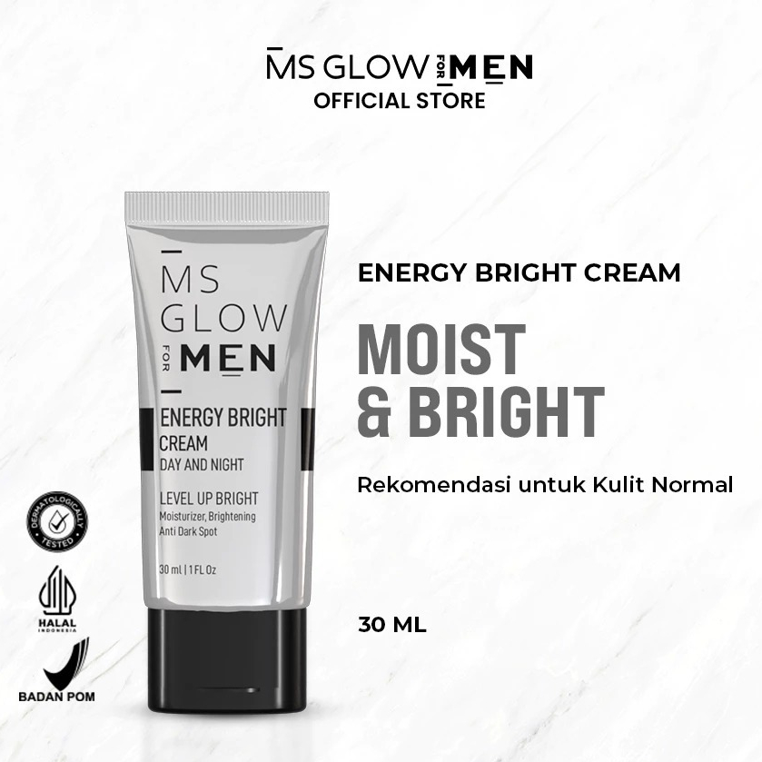 MS Glow For Men - Energy Bright Cream - 30 ml Cream Wajah Pria Mencerahkan Kulit Kusam Menyamarkan P