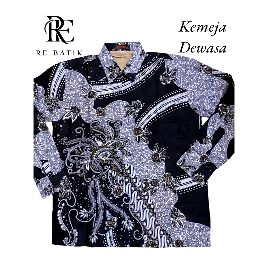 Batik pria atasan silver hitam Lengan panjang katun premium/ Batik semi katun / Batik formal/ Batik 