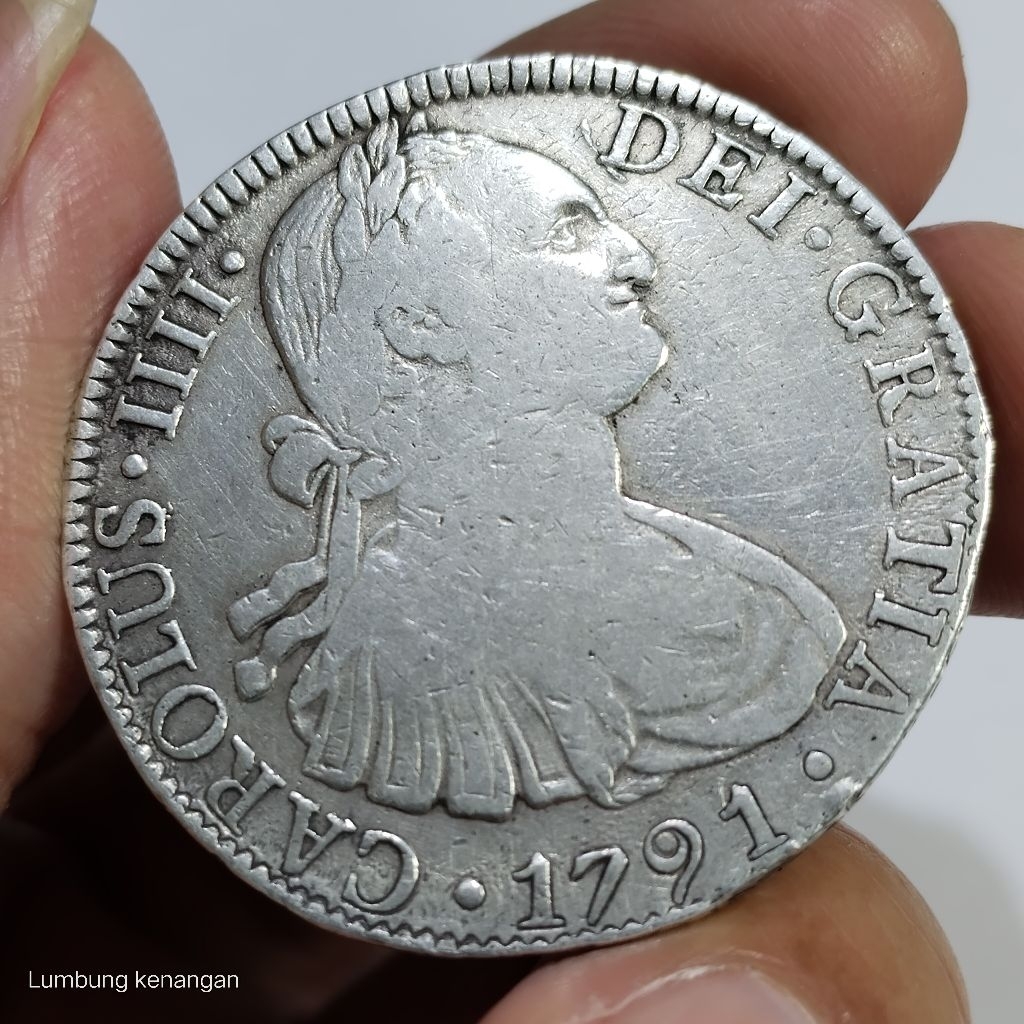 koin Silver 8 Reales Carolus llll 1791 Koin perak