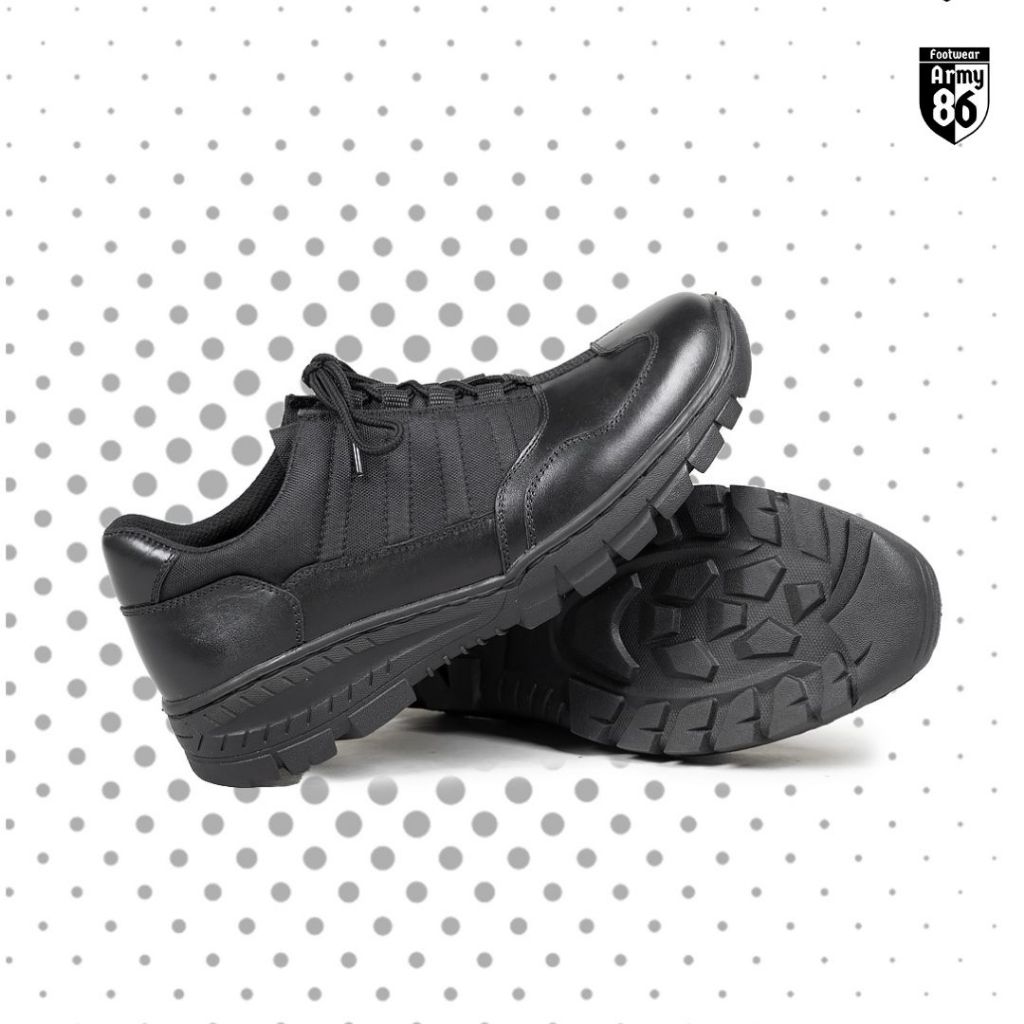 Army86 Cygnus Lite Sepatu Casual Tactical Sneakers Pendek Bahan Kulit Sapi Warna Hitam Ringan Sepatu