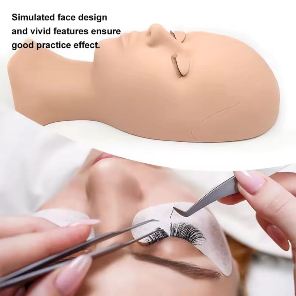 Kepala Manekin Silikon untuk Latihan Eyelash Extension – Mata Palsu Bisa Diganti, Alat Training pasa
