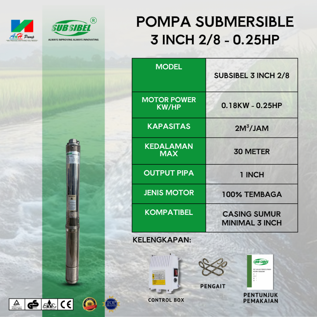[SUBSIBEL] POMPA SUBMERSIBLE 3 INCH 2/8 - 0.25HP - ANH PUMP