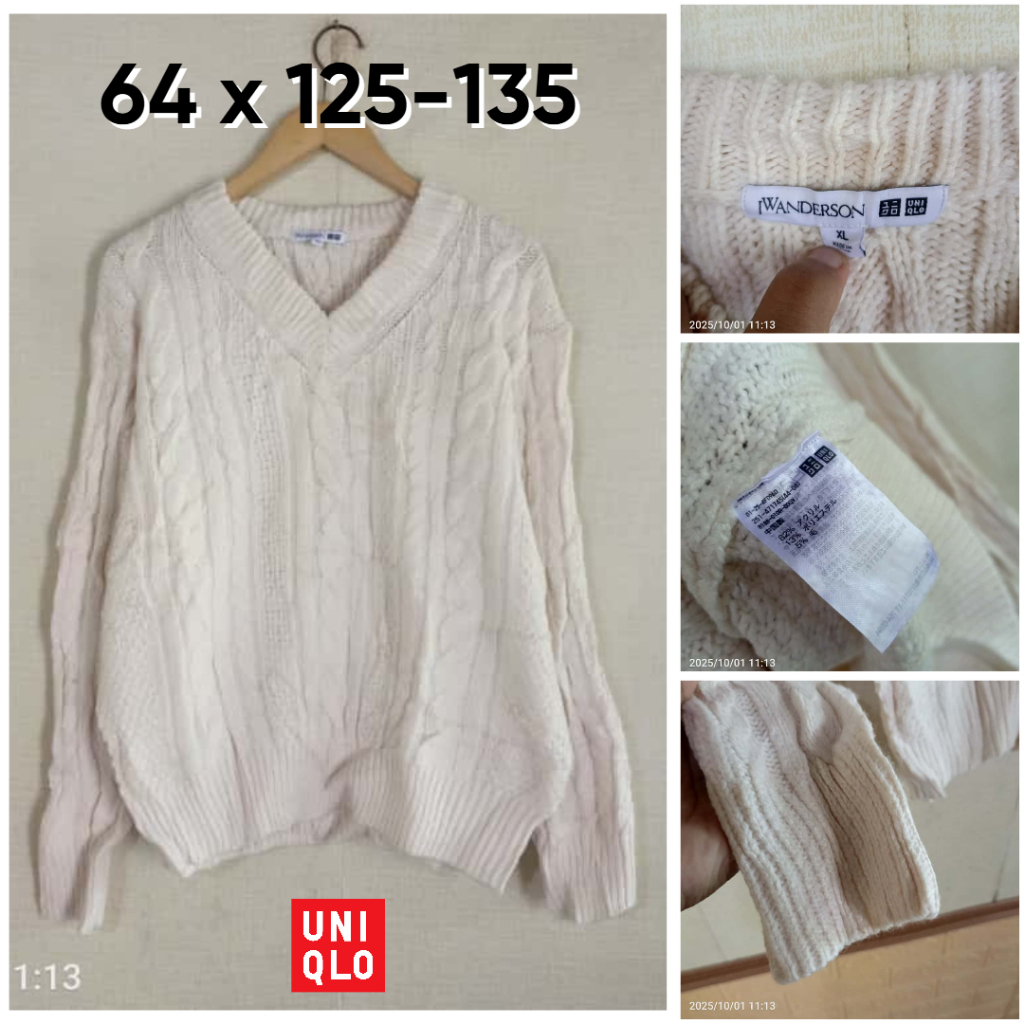 Sweater Rajut UNIQLO X Jw Anderson Ivory Kepang Size XL Wanita Knit Tebal Bahan Ringan OB503