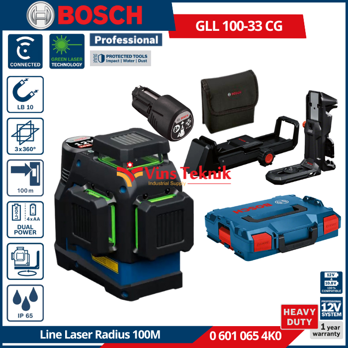 BOSCH GLL 100-33 CG Laser Line Level Waterpass Laser Garis Waterpass Green Laser Line GLL100-33CG