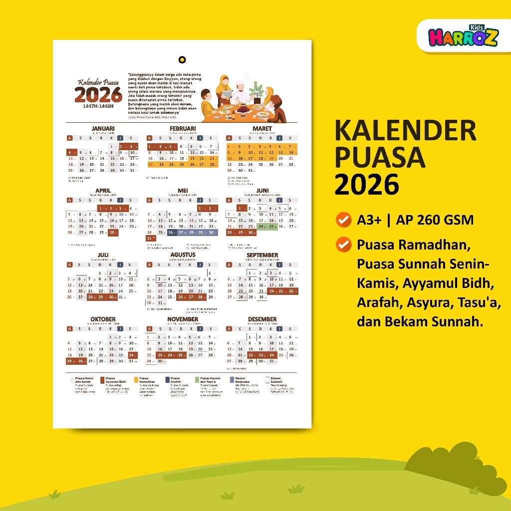Kalender Puasa 2026 Komplit Ukuran A3+ Hijriyah Kalender Bekam Kalender Islam