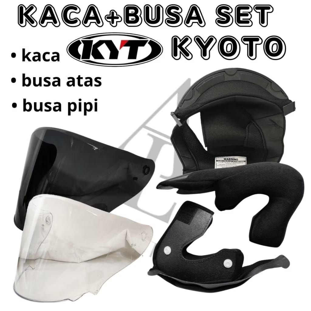 paket busa helm kyt kyoto fulset + kaca helm kyt kyoto Hitam Bening Ukuran M L