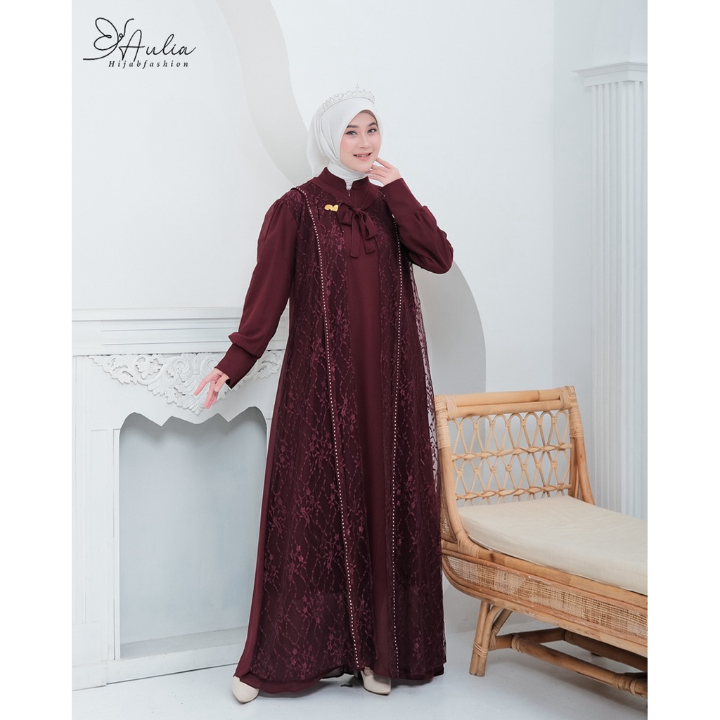 Zulfa dress gamis ceruty babydoll mix brukat&swarovsky simple mewah elegan kondangan