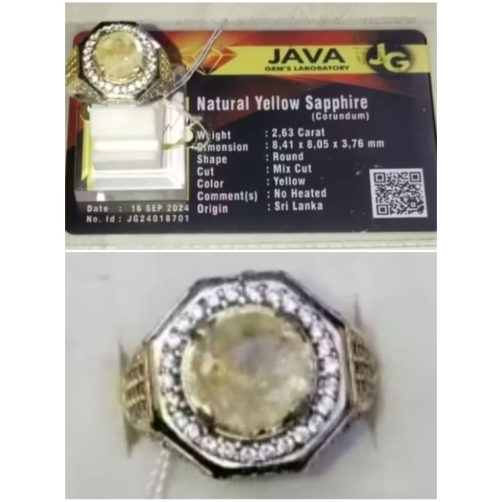 Natural Yellow Sapphire Srilanka 2,63 Crt + Memo, Kode 07