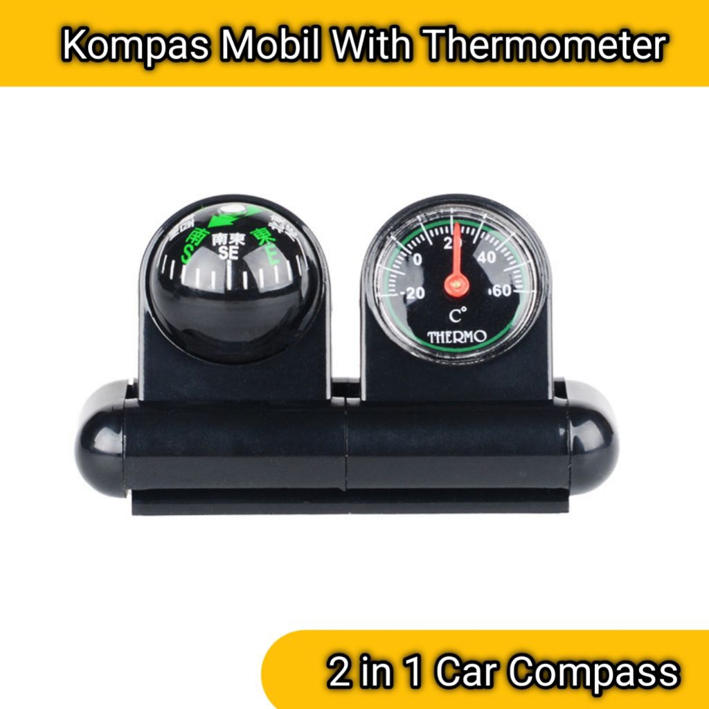 Kompas Mobil Kapal Mini 2 in 1 Kompas + Termometer Mini Kompas Navigasi Mobil Kapal