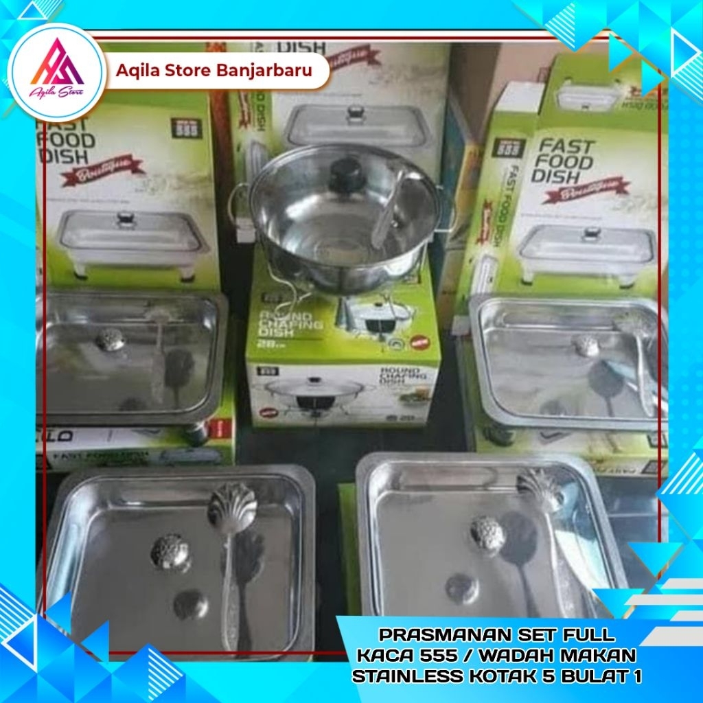 Prasmanan Set 555 Stainless / Prasmanan Set Fast Food dish 5+1 tutup full kaca