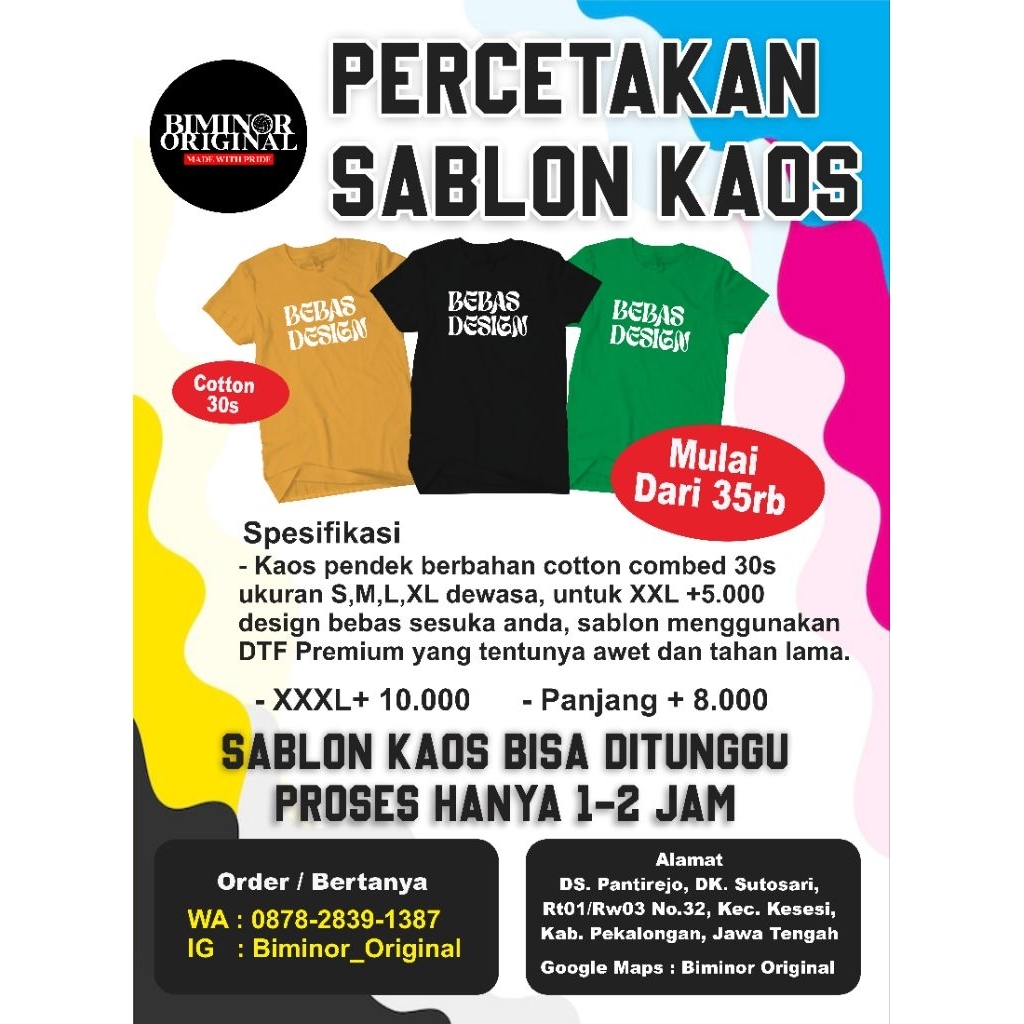 Kaos Costum || Sablon Kaos bahan cotton combed 30s