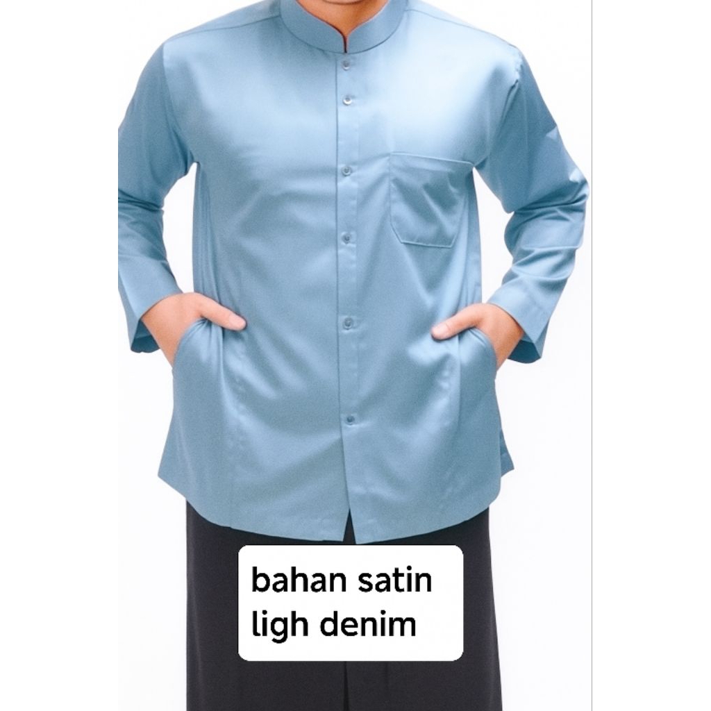 kemeja pria  koko muslim bahan satin silk licin halus lembut