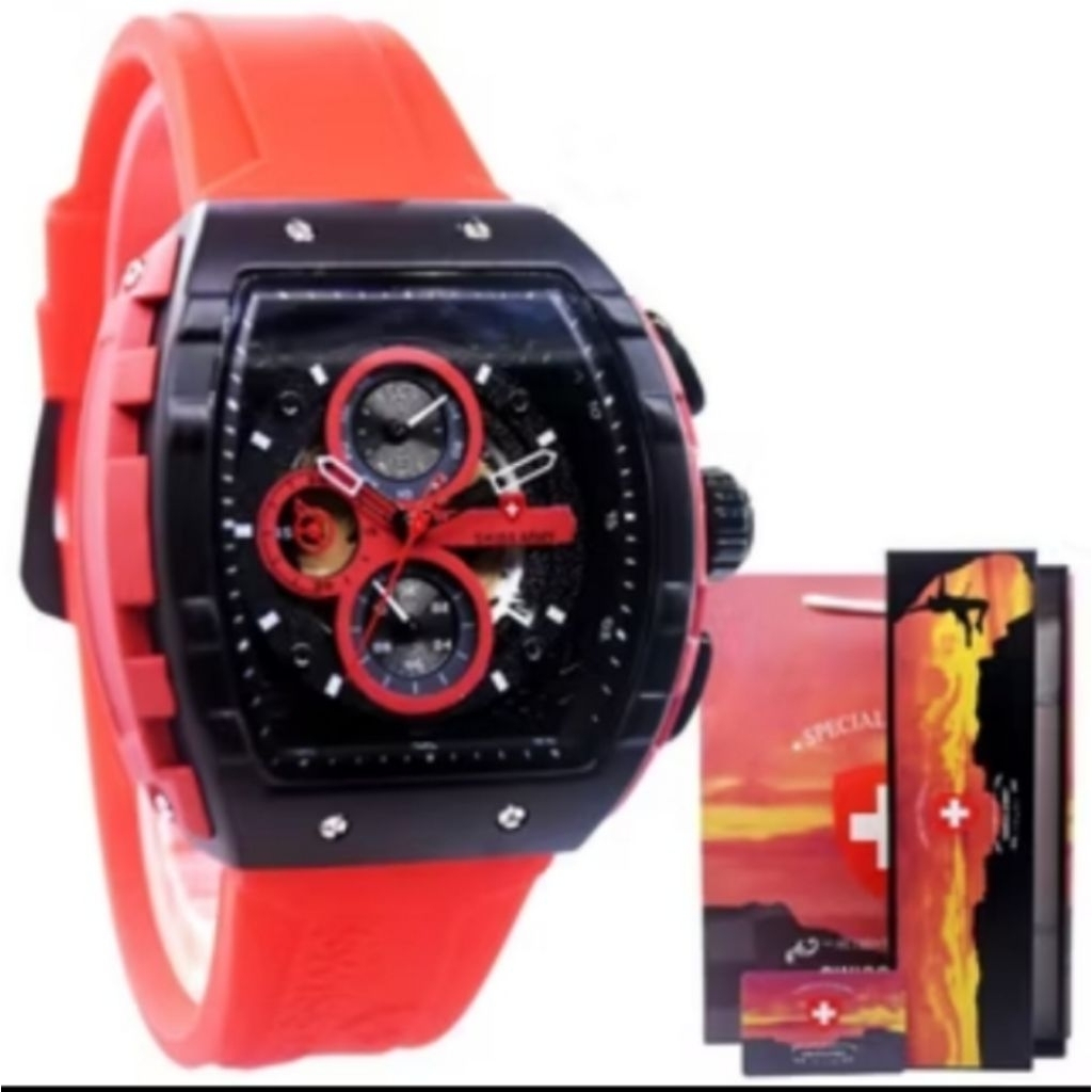 JAM TANGAN PRIA ANALOG TALI KARET/RUBBER CHRONO VARIASI  ANTI AIR