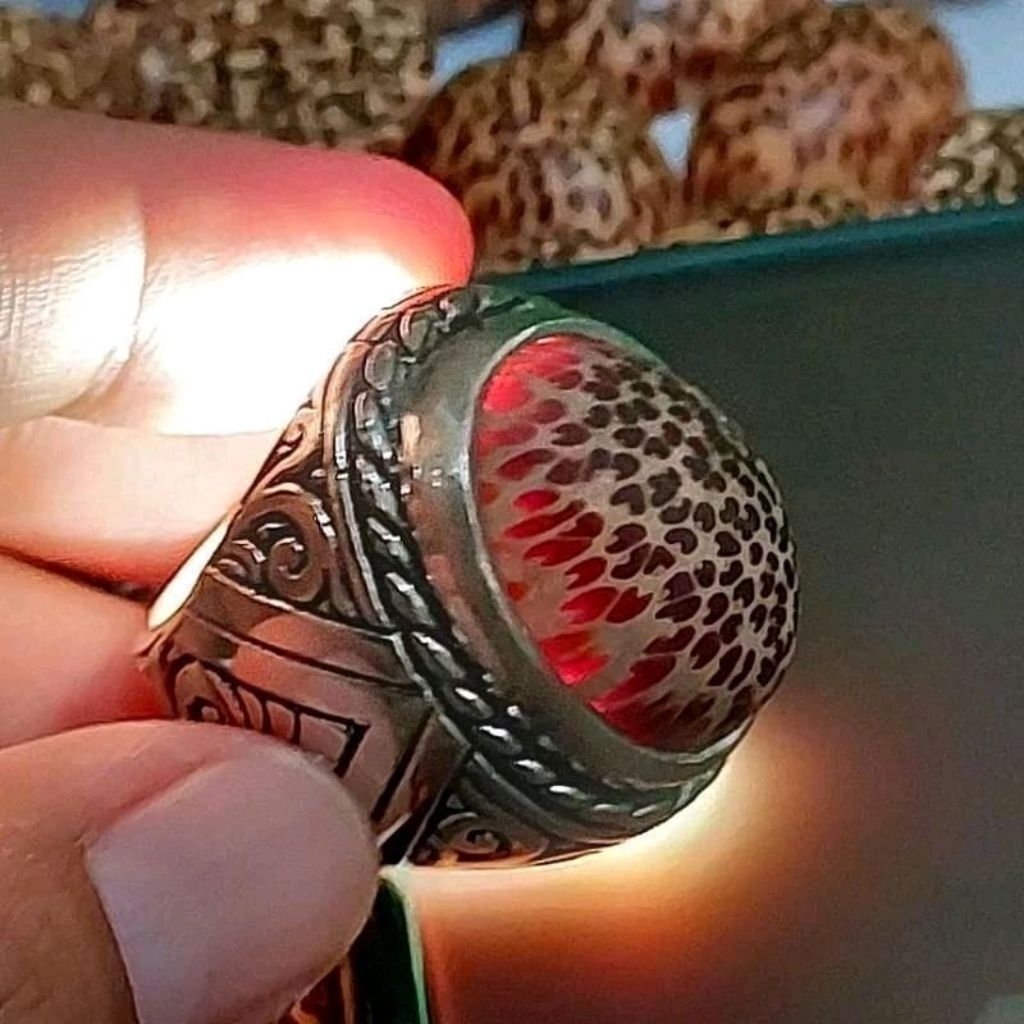 cincin kayu Liwung putih kuning merah tembus senter / cincin batu akik