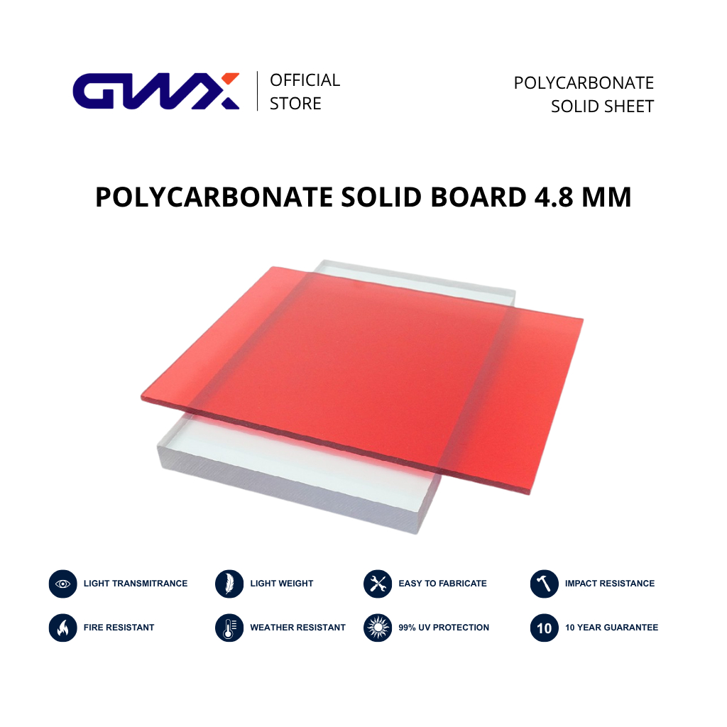 Atap dan Sekat Polycarbonate Solid Sheet GWX 4.8 MM Panjang (Meteran) 2.44M | Atap Transparan | Kano