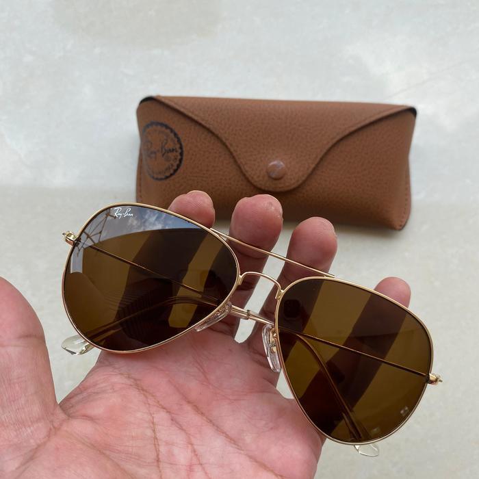 kacamata rayban aviators frame rose gold size 62 kaca coklat lensa kaca