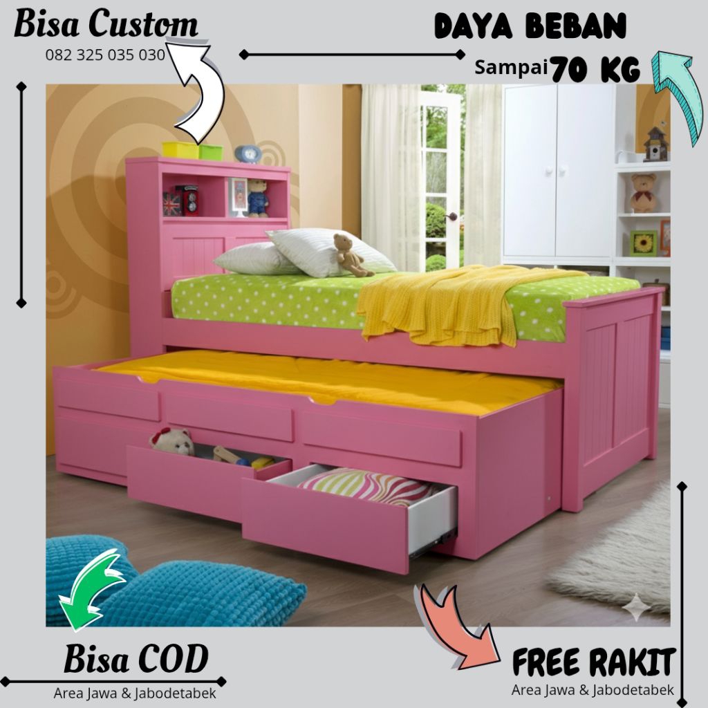 Pesona_Mimin Tempat Tidur Tingkat Kayu Minimalis 2 Susun