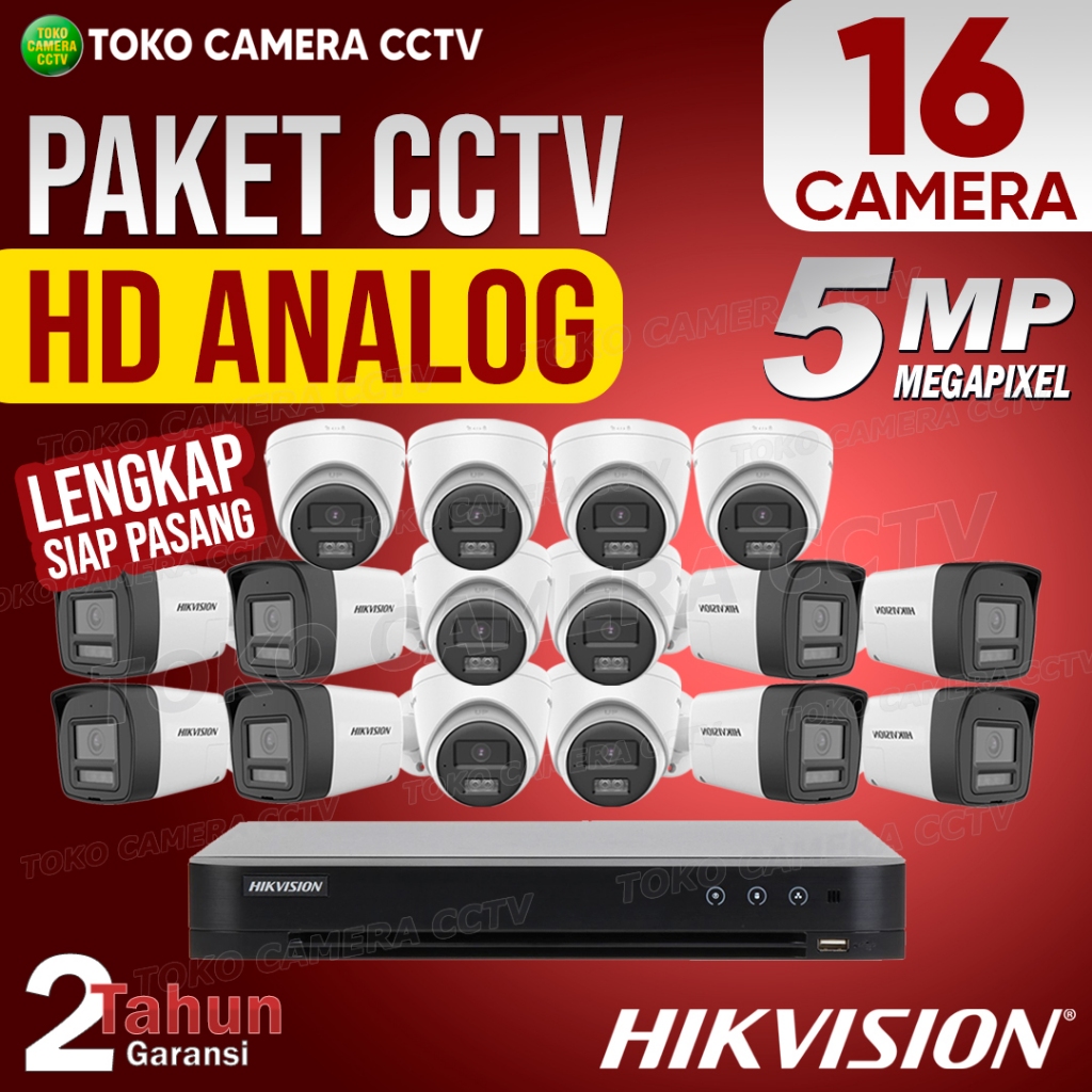 PAKET CCTV ANALOG HIKVISION 5MP 16 CHANNEL 16 KAMERA