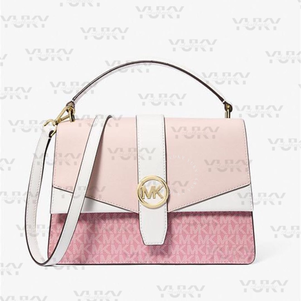 Tas Wanita Branded MICH*EL KO*S MK Greenwich Small Colorblock Sign Pink white 100% Original