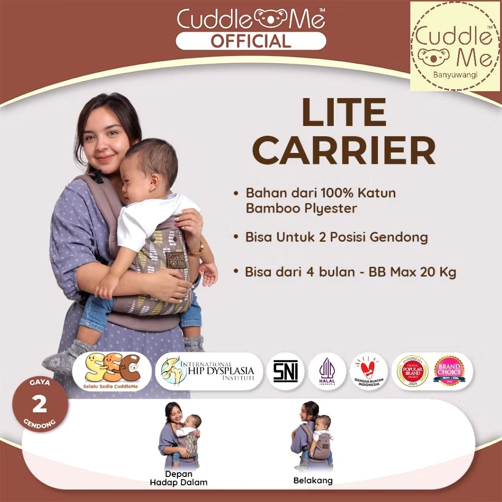 Gendongan Bayi CUDDLE ME Lite Carrier Gendongan Depan Support M Shape Untuk Usia 4 Bulan - 2 Tahun