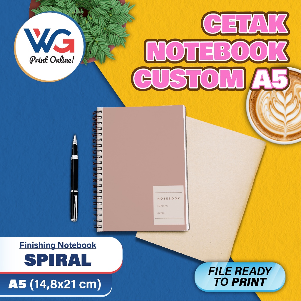 Cetak NOTEBOOK A5 CUSTOM SPIRAL  – Desain Custom, Isi 100 - 200 Lembar Berkualitas