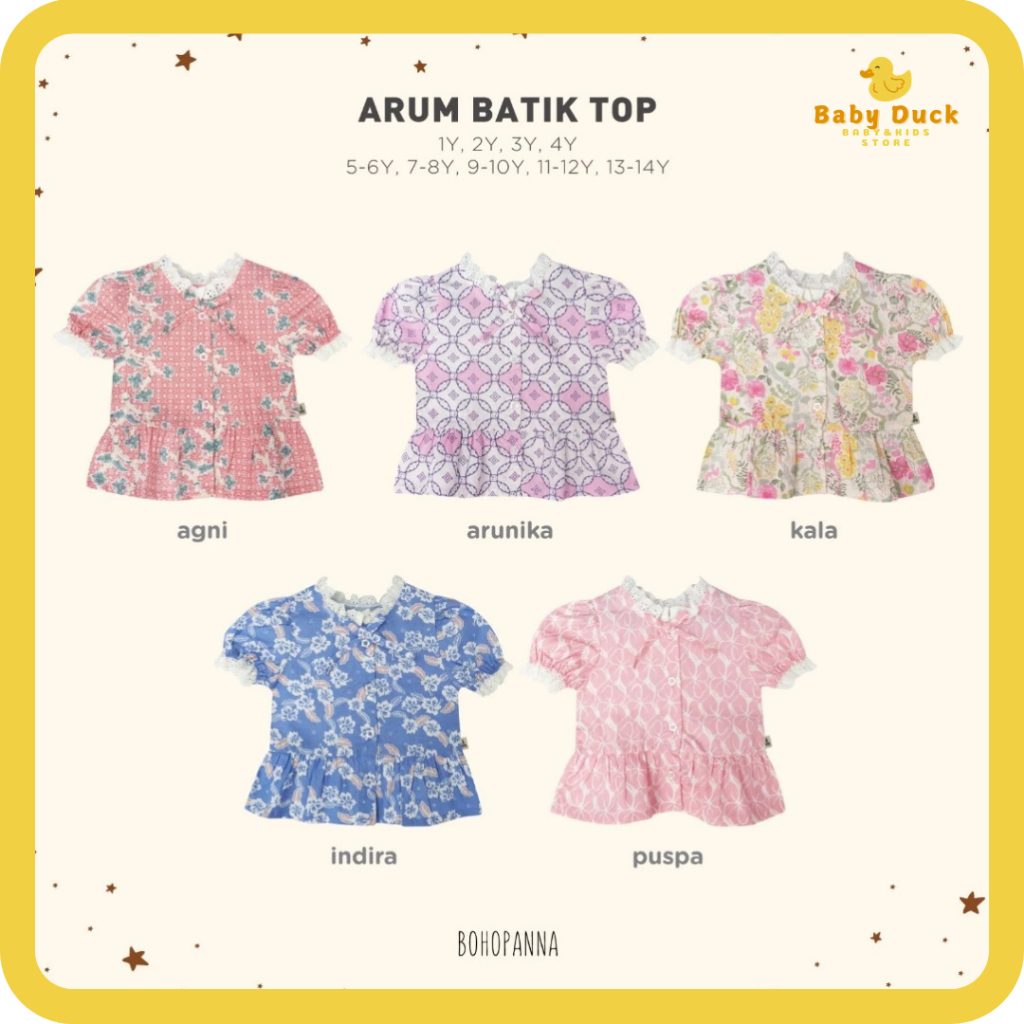 BOHOPANNA - ARUM BATIK TOP - ATASAN BATIK ANAK PEREMPUAN - BLOUSE ANAK PEREMPUAN