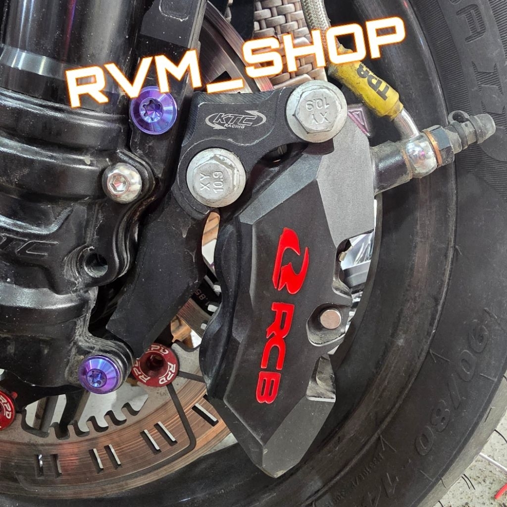 SET KALIPER DEPAN RCB R1 4PISTON AXIAL BLACK EDITION+BREKET KTC ORIGINAL CNC 260MM+220MM CNC BIASA V