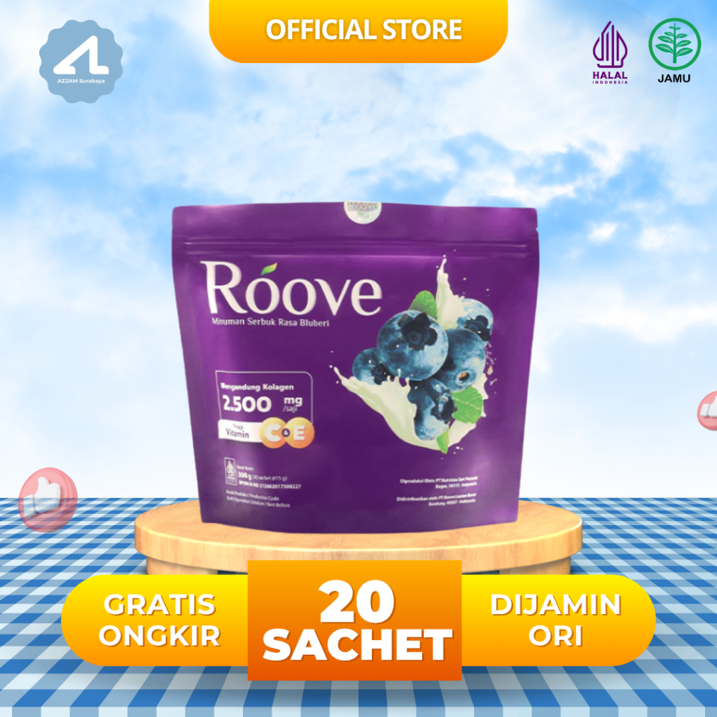 Roove Collagen Blueberry Drink 10 Sachet Minuman Serbuk Kolagen Ekstrak Bluberry
