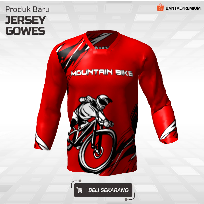 Kaos Jersey Gowes Sepeda Downhill Merah Hitam Putih Motif Abstrak 141 - Jersey Lengan Panjang